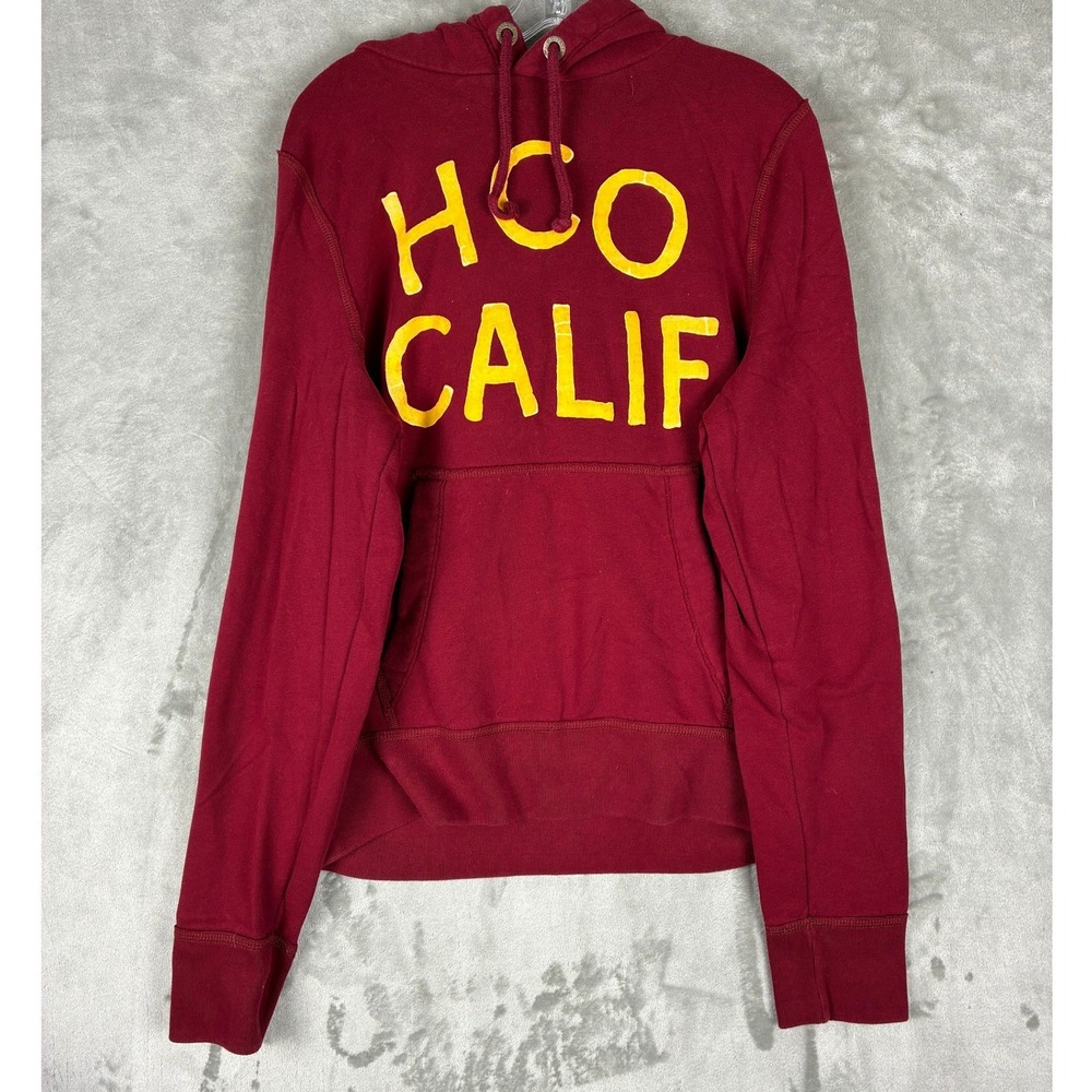 Hollister California Mens Large Burgundy Yellow HCO CALIF Graphic Hoodie L